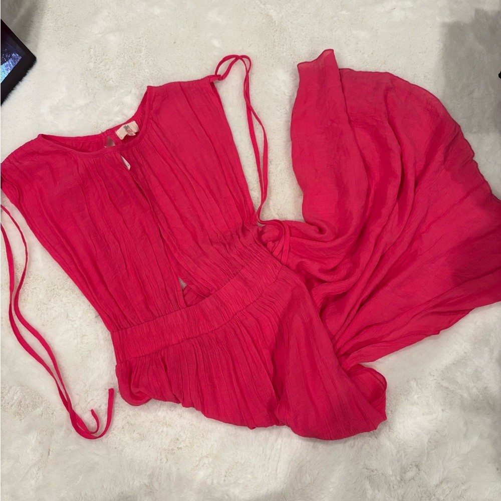 Bright Pink Pleated Maxi Dress